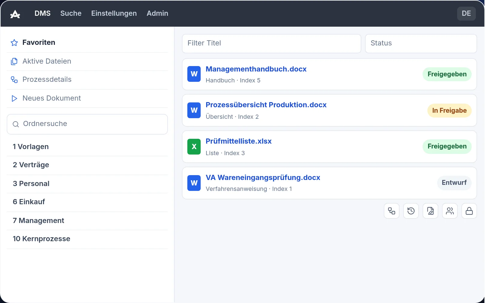 Dokumentenliste mit Freigabestatus in Q-DMS